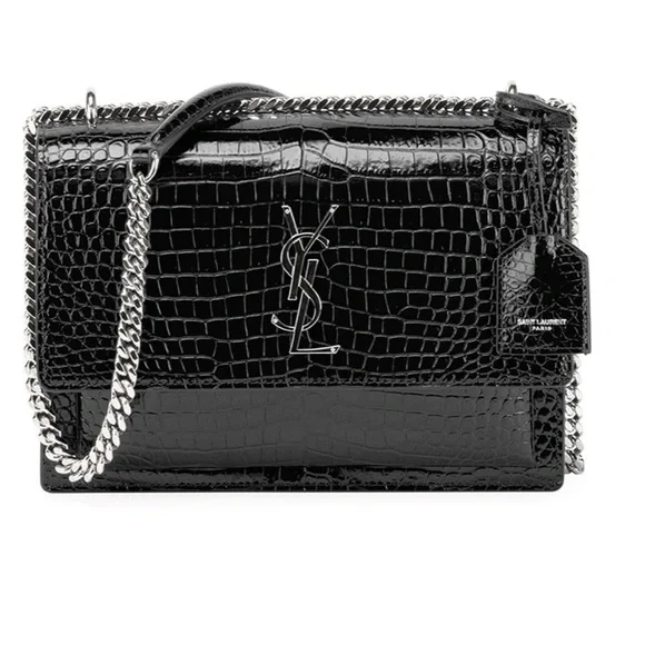 Saint Laurent Sunset Medium Crocodile-Embossed Crossbody Bag - Picture 3 of 11